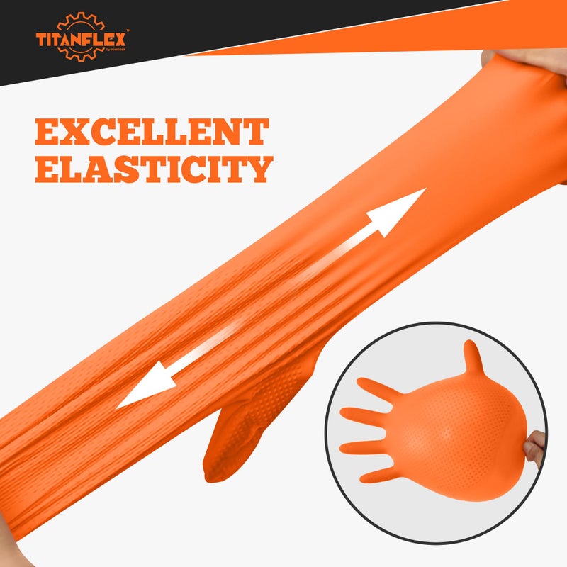 TitanFlex Heavy Duty Orange Nitrile Gloves  6 Mil  Large  Industrial Raised Diamond Texture  Work Gloves Disposable Latex Free  Powder Free  Chemical Resistant  Mechanic Gloves(Box of 100) - Image 2